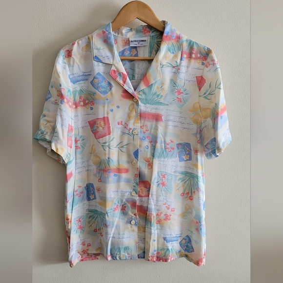 Alfred Dunner Tops - Vintage Alfred Dunner Floral Button Down Short Sleeved Blouse Women's 14, Cream
